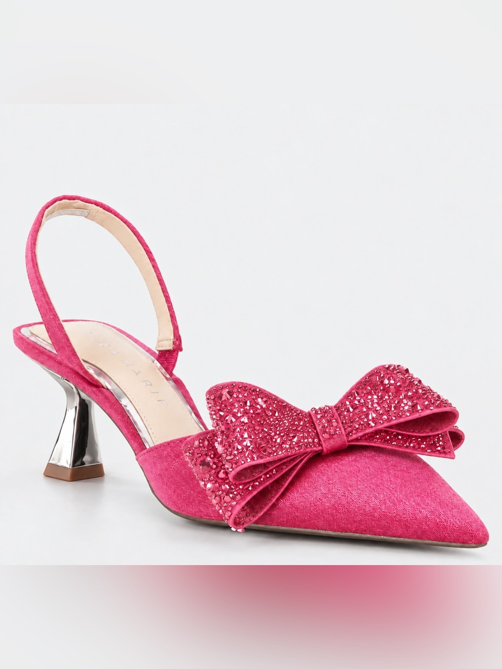 Alex Marie Wendy Satin Rhinestone Bow Slingback Pumps
